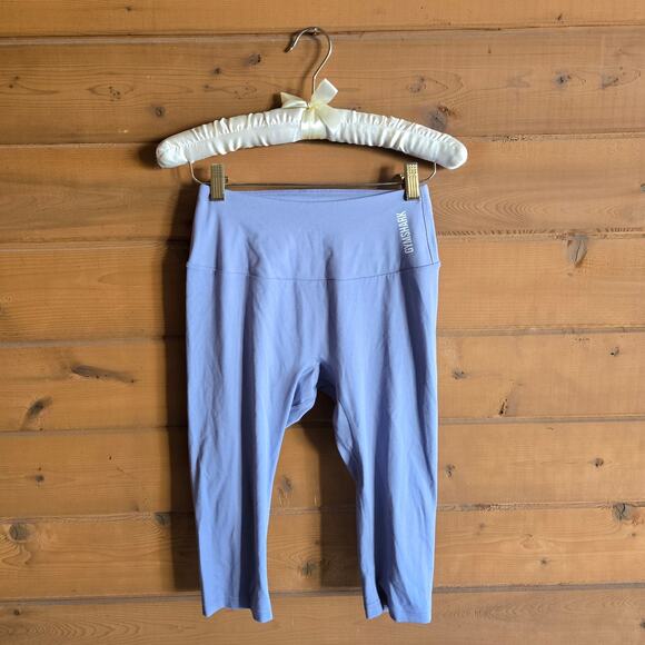 Gymshark Training Crop Leggings Light Blue Stretchy Pull On High Rise Booty Seam - Picture 2 of 6